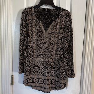 Lucky Brand Black and Tan Patterned Blouse